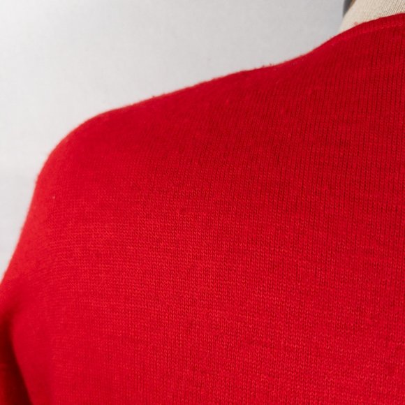 Vintage Christian Dior 80s Red 100% Wool Sweater Dress Pockets Elastic Small - Picture 5 of 6